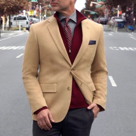 Jos A Bank 100% Cashmere Sport Coat Blazer Jacket Camel Tan Classic Preppy 44 LG - Picture 3 of 16